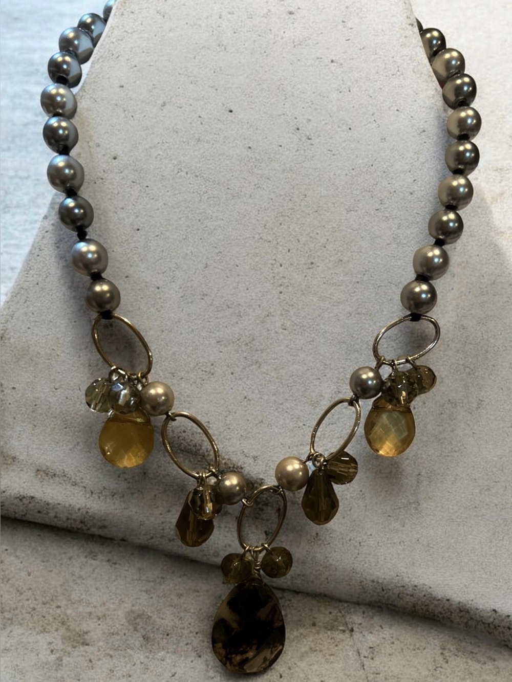 Cookie Lee Elegant Gray Pearl Necklace with Crystal Drops